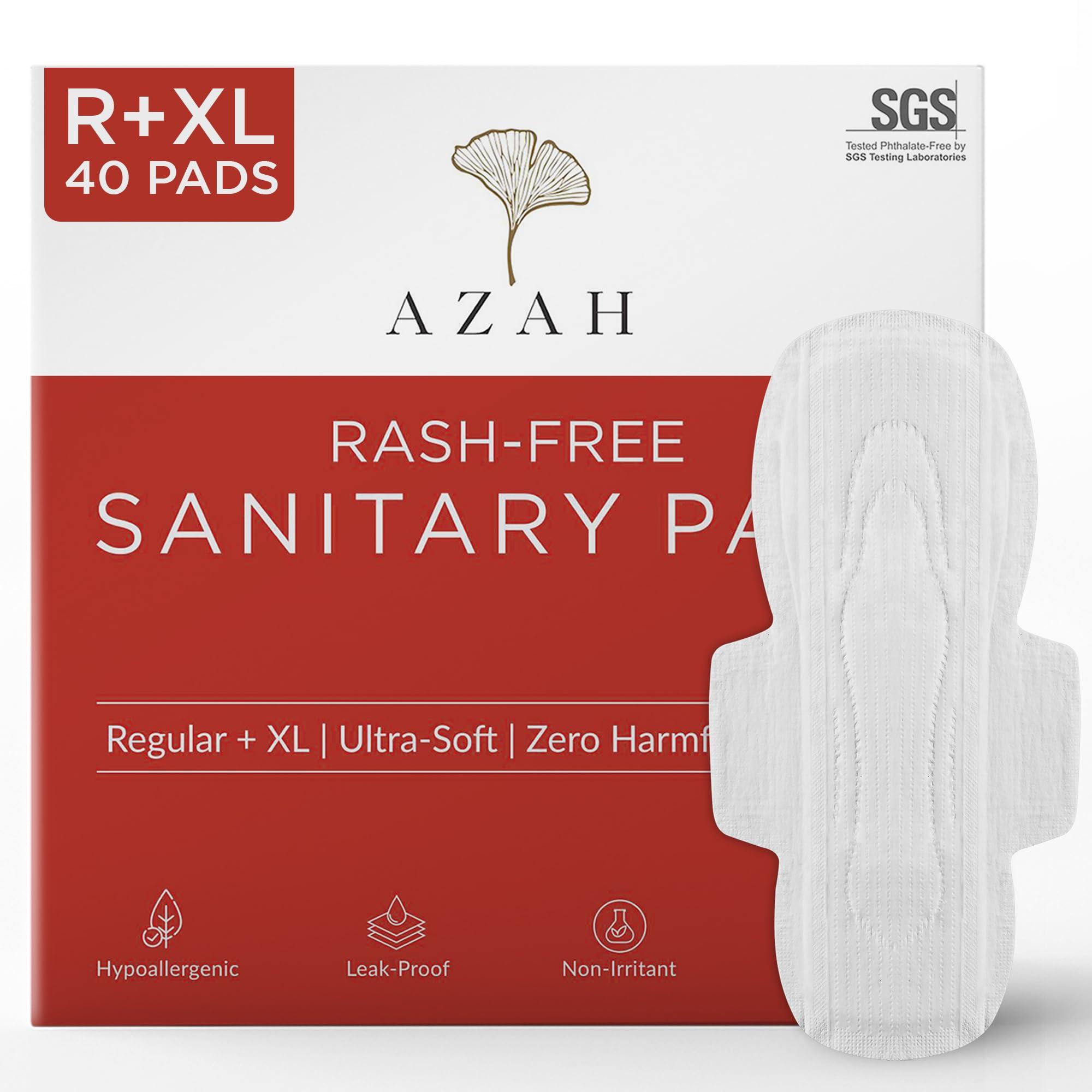 AZAH AZAH Sanitary Pads for Women (20 Reg + 20 XL) [Pack of 40] 100% Rash-Free sanitary napkins | 3x More Absorption, Cottony Soft and Dry Top Cover for heavy Flow | Toxin Free, Locks Odour, Leak-Proof