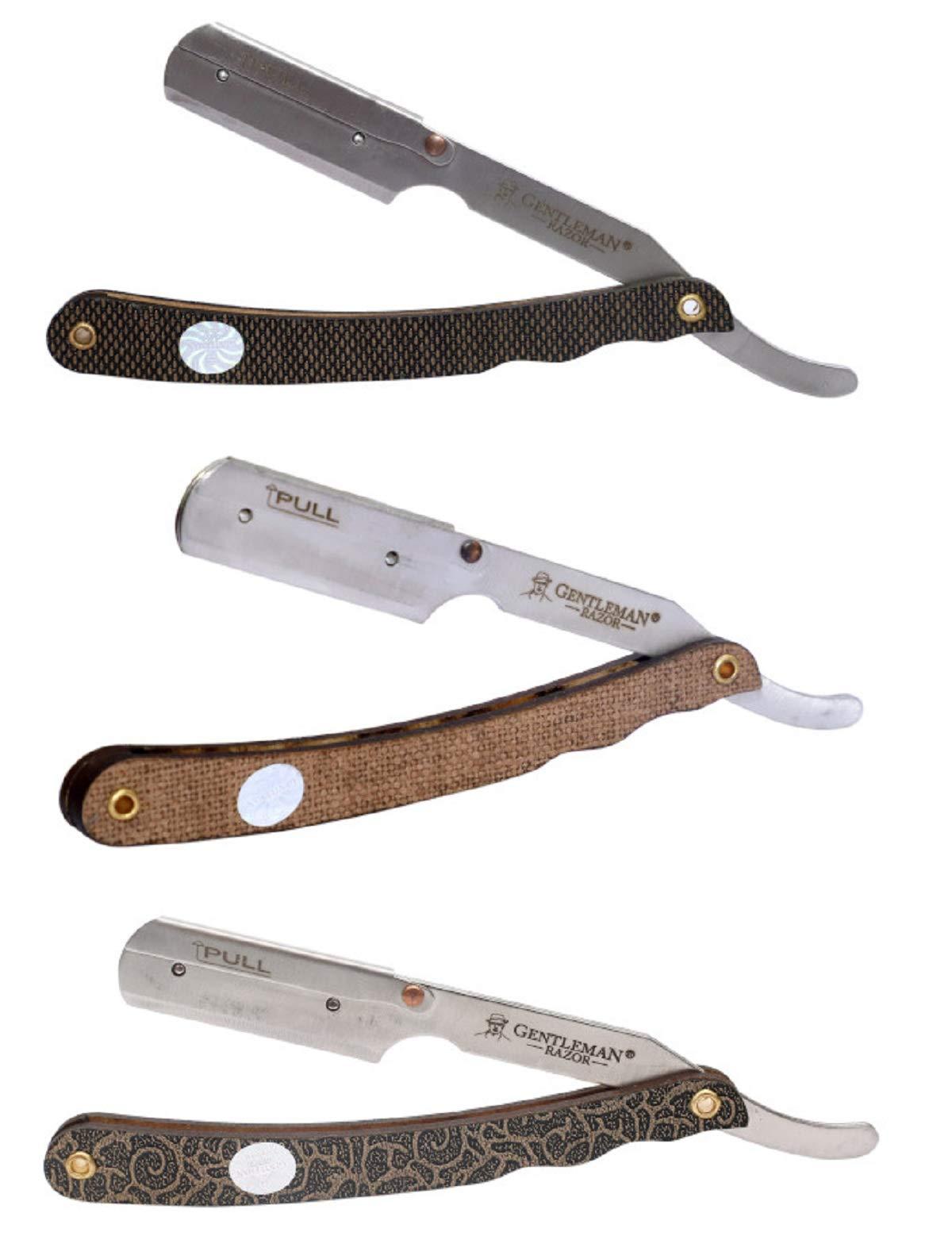 GENTLEMAN GENTLEMAN WOODEN LOOK barber razor barber razor for men professional razor for men ustra razor shaving razor men straight edge razor saloon razor for men PACK OF 3 (FREE Blade Inside)