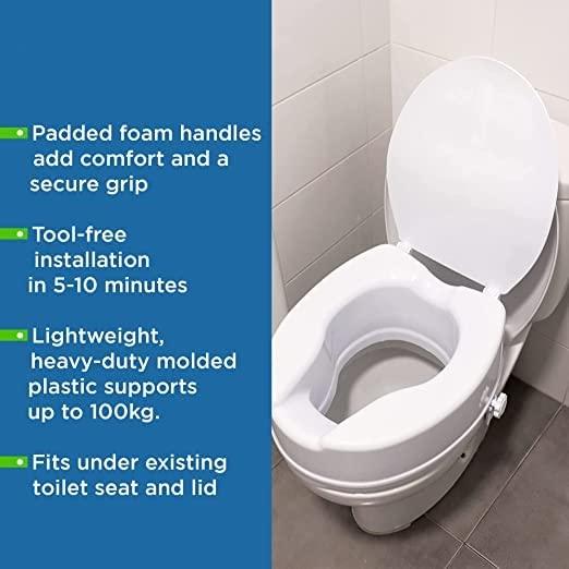 NEOSAFE NEOSAFE Portable Lightweight Plastic Toilet Commode Seat Raiser Elevator Extension with lid cover Ideal for Handicap, Knee Patients, Old Senior Citizen (White, Size: 6 Inch)