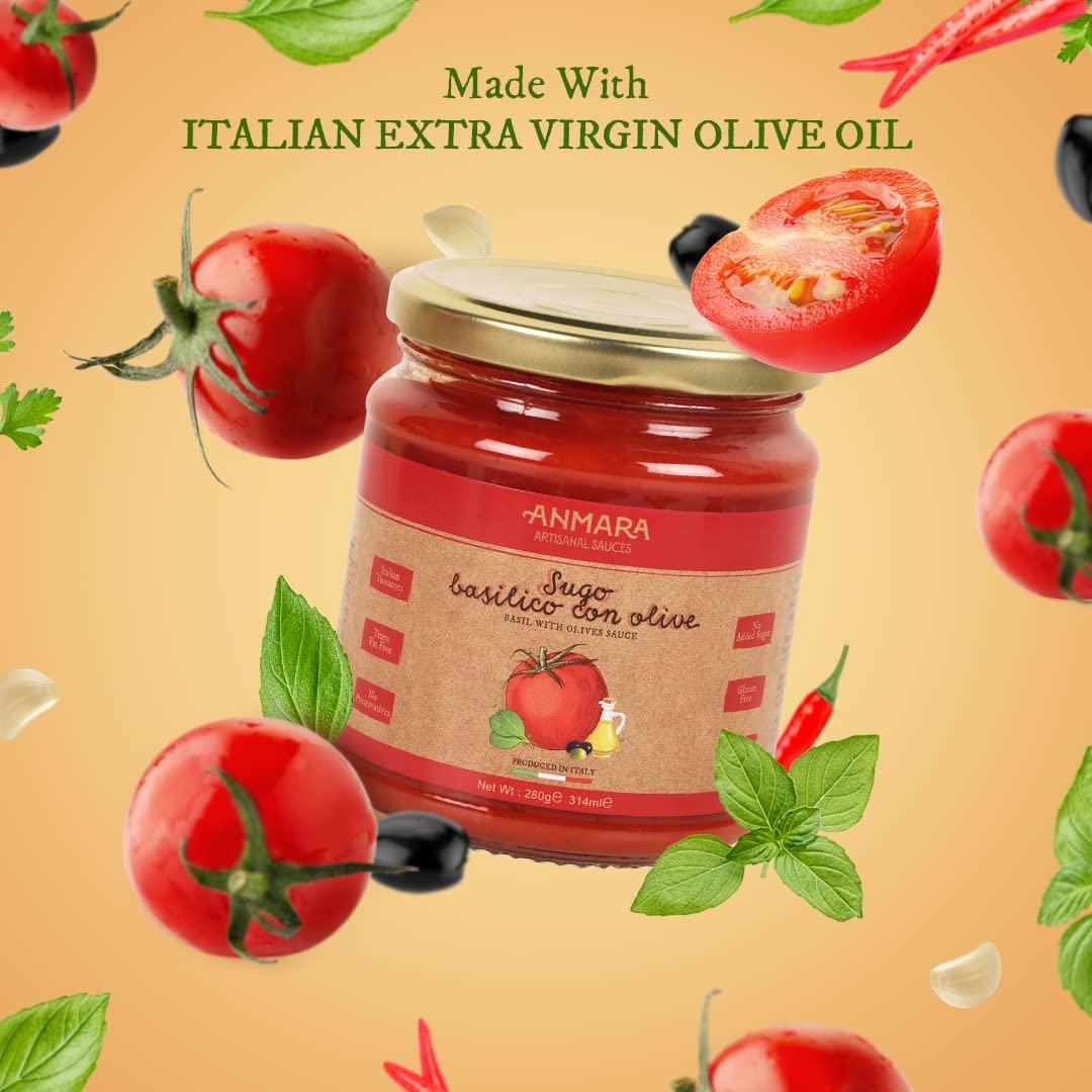 Anmara Anmara Artisanal Pasta & Sauces Combo (Gluten-Free Fusilli Pasta -250g & Artisanal Pizza & Pasta Sauce made with Basil & Olives-314ML)- Pack of-2