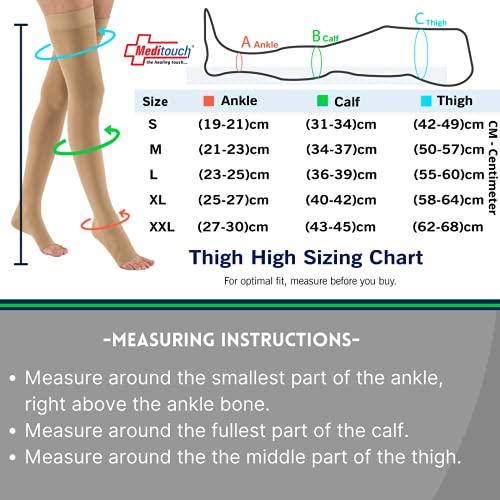Meditouch MediTouch™ Varicose veins Stockings for Women Men- Optimum Compression Stocks Improve Circulation Recommended by Dr. for Pain relief -Open Toe- Pair (THIGH LENGTH, Small)