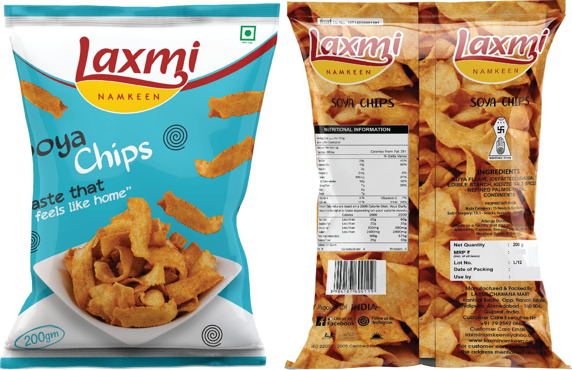 Laxmi NAMKEEN Laxmi Namkeen Combo of SOYA CHIPS & SOYA STICKS | Crispy, Crunchy & Spicy Soya Snack | Ready to Eat Delicious|Healthy and Tasty snacks |Pack of 2 (200 GMS EACH)