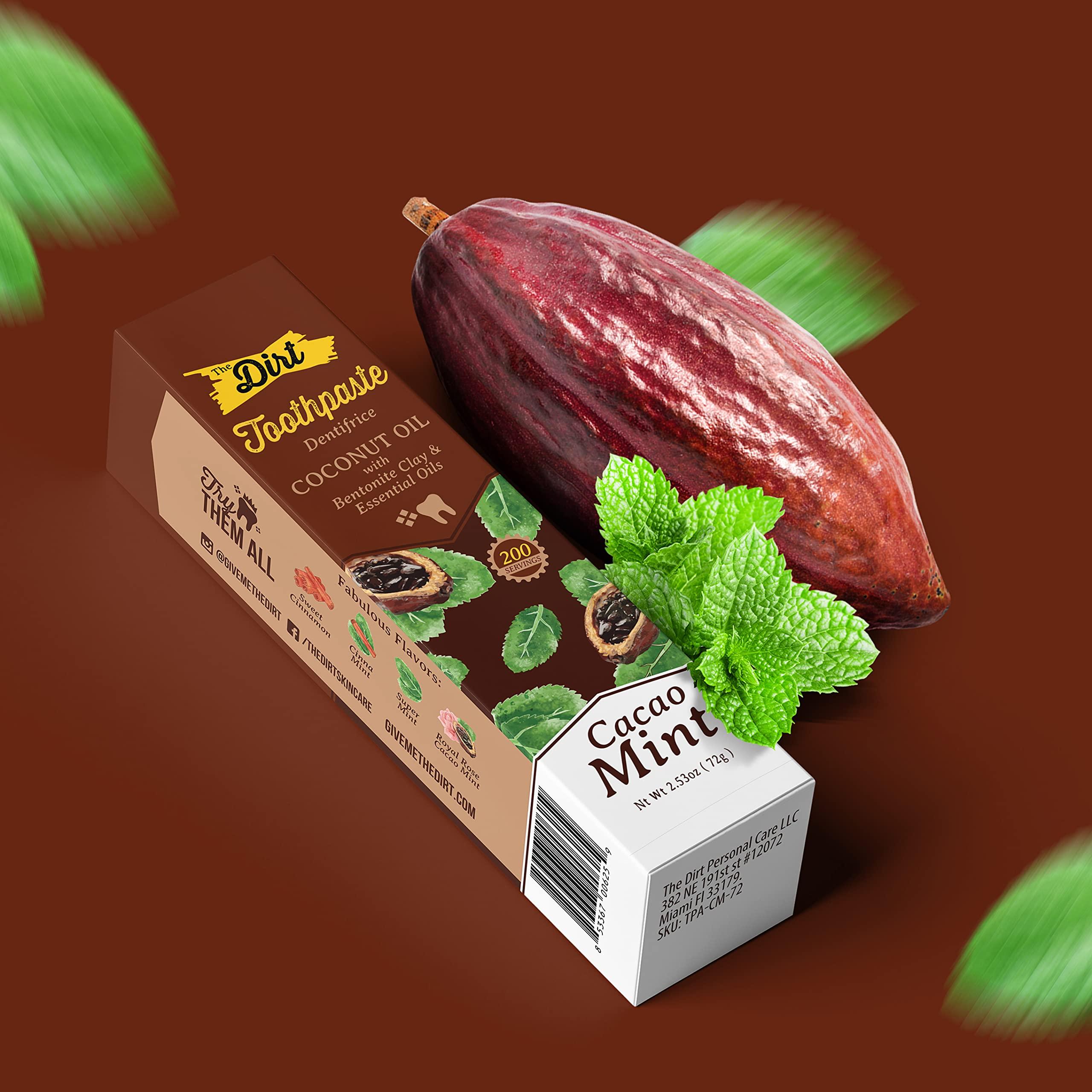 The Dirt The Dirt All Natural Gluten & Fluoride Free Coconut Toothpaste - Natural Toothpaste Botanically Sweetened, No Artificial Flavors or Colors |Cacao Mint, 10 Week Supply