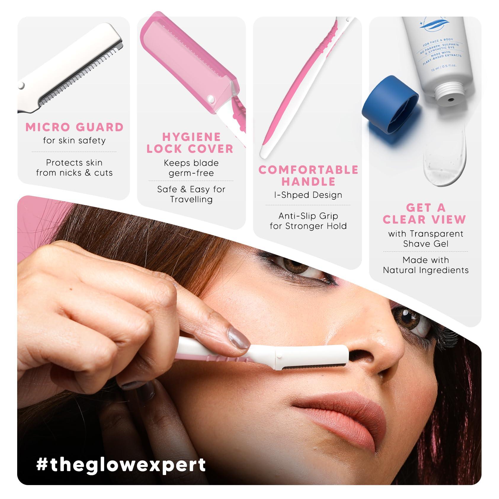 LetsShave LetsShave Evior Face & Eyebrow Razor For Women - Pack of 6 + Free Transparent Shave Gel 15ml | Skin-Safe Hair Removal Razors | For Eyebrows, Upper Lip, Forehead, Peach Fuzz | 300 Days of Dermaplaning