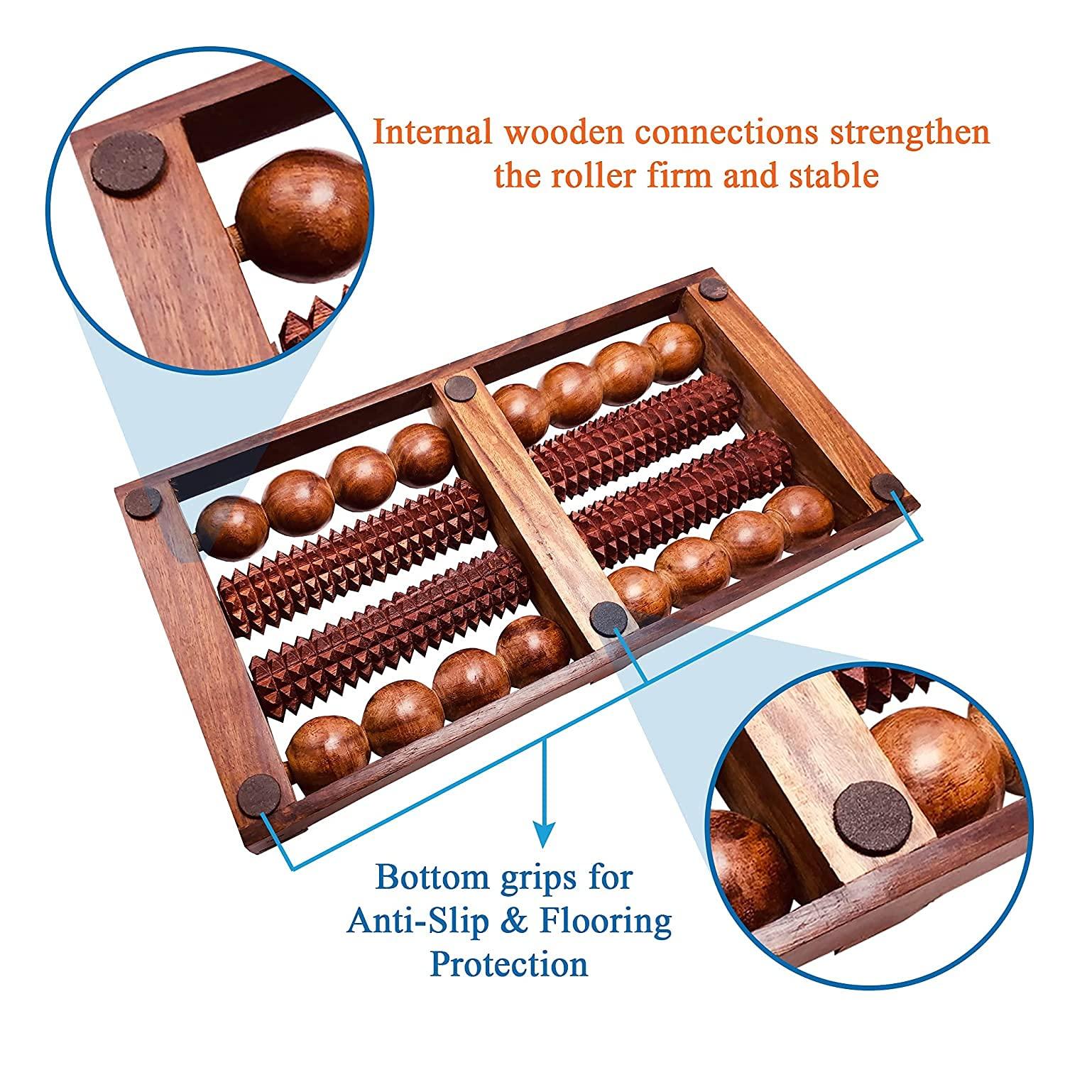 CraftsCollectionStore Crafts Collection Store Foot Wooden Massager with Multi Roller 13"| Rosewood Unisex Massager for Full Body Pain Relief | Relieves Muscle Pain | Gives Acupressure on Bottom of Foot