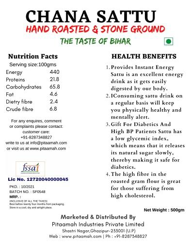 PITAAMAH Organic Chana Sattu | 2kg | Nalanda Sattu | Hand Roasted & Stone Ground | Gluten-Free | High Protein | Directly from Bihar Farmers