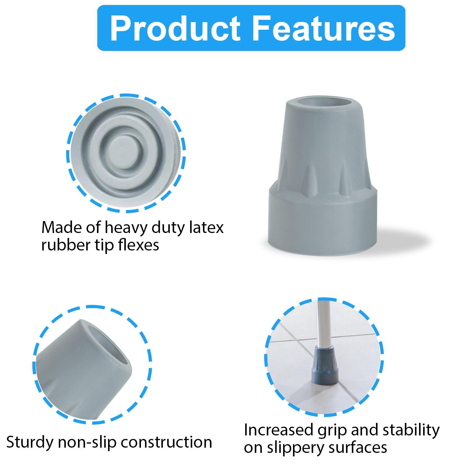 ATUOE Crutch Tips, 4 Pack 7/8 inch Heavy Duty Rubber Crutch Tips Replacement Rubber Cane Tips, Gray