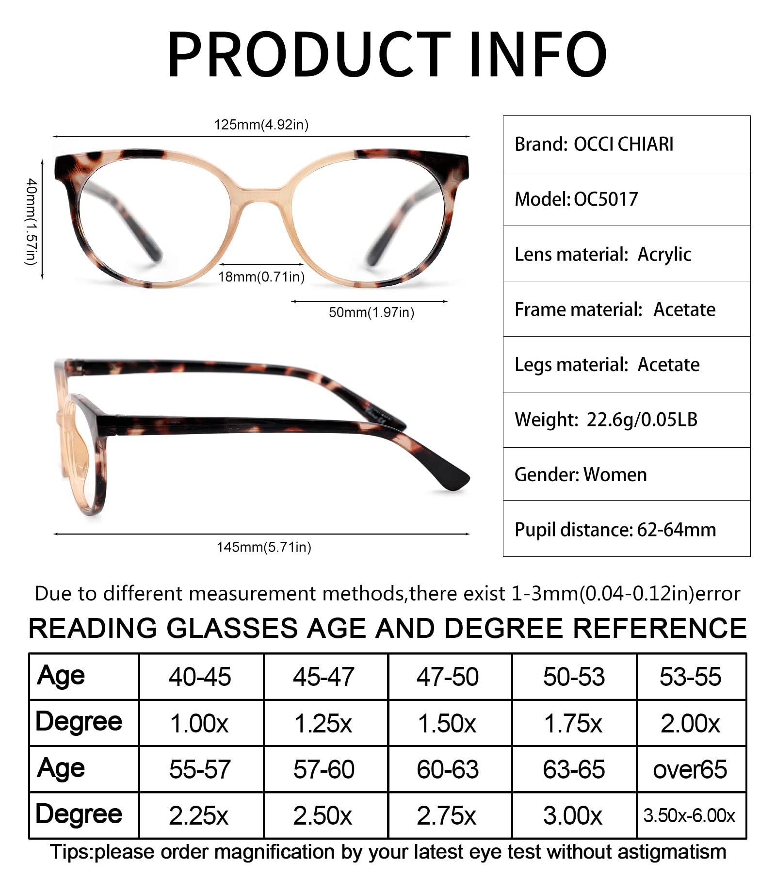 OCCI CHIARI OCCI CHIARI Narrow Reading Glasses Women Colorfull Cute Readers for Petite Face(Brown 2.0+) 1.0 1.25 1.5 1.75 2.0 2.25 2.5 2.75 3.0 3.5 4.0 5.0 6.0