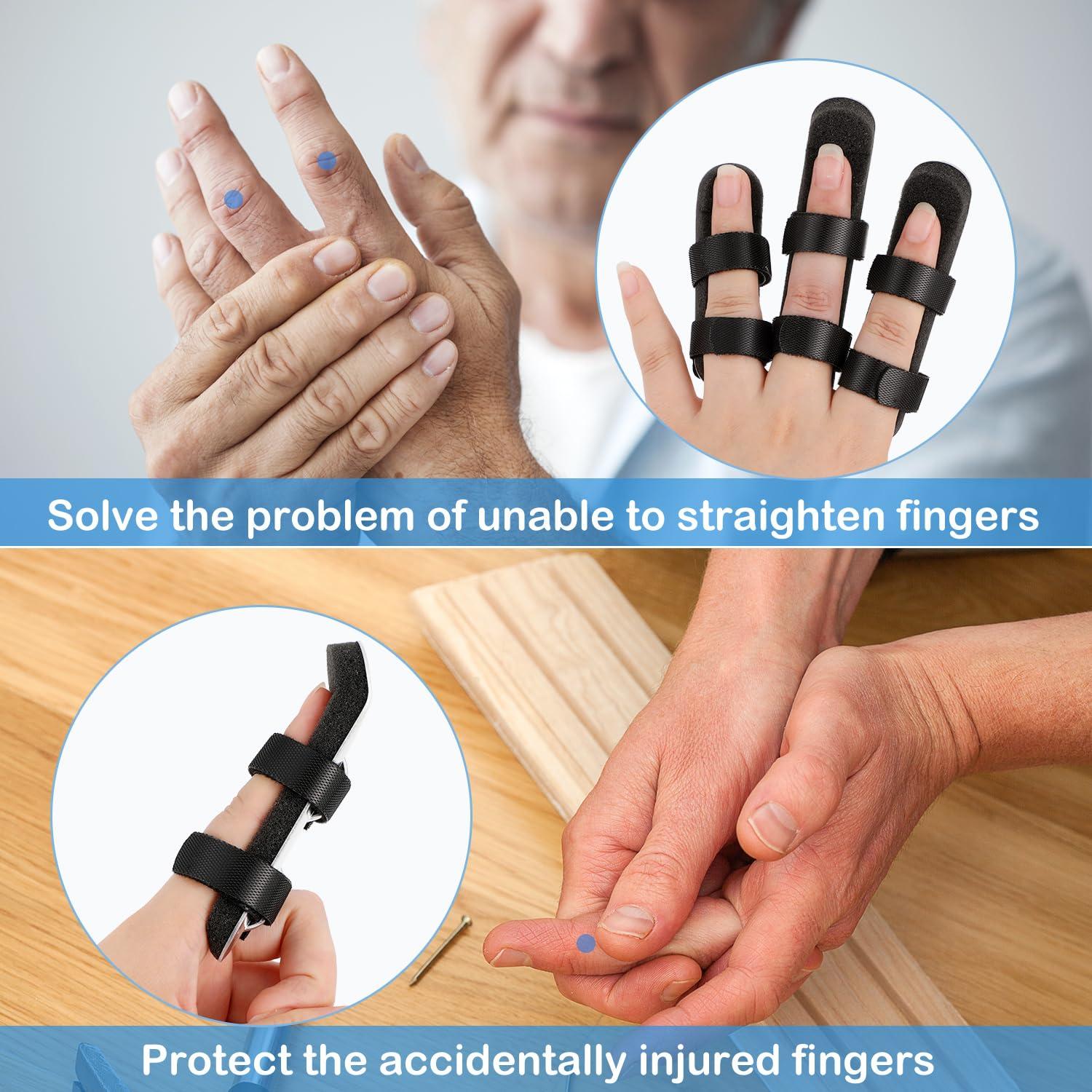 BBTO 10 Pieces Finger Splints Metal Padded Finger Support Finger Stabilizer with Soft Foam Interior and Loop Straps for Adults and Children, 3 Sizes (Black)