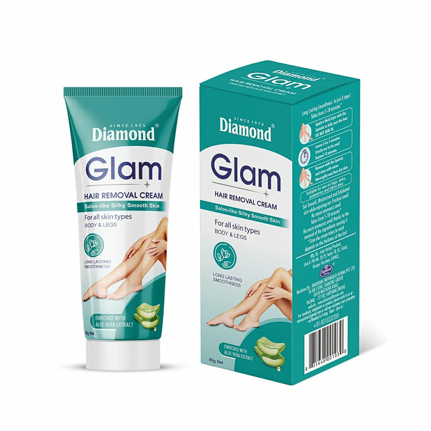 Diamond Diamond Glam Hair Removal Cream for Women With No Ammonia Smell, Normal Skin,Bikini line, Aloe Vera Cream -60g | Suitable for Legs, Underarms, Bikini Line, Arms(Pack of 3)