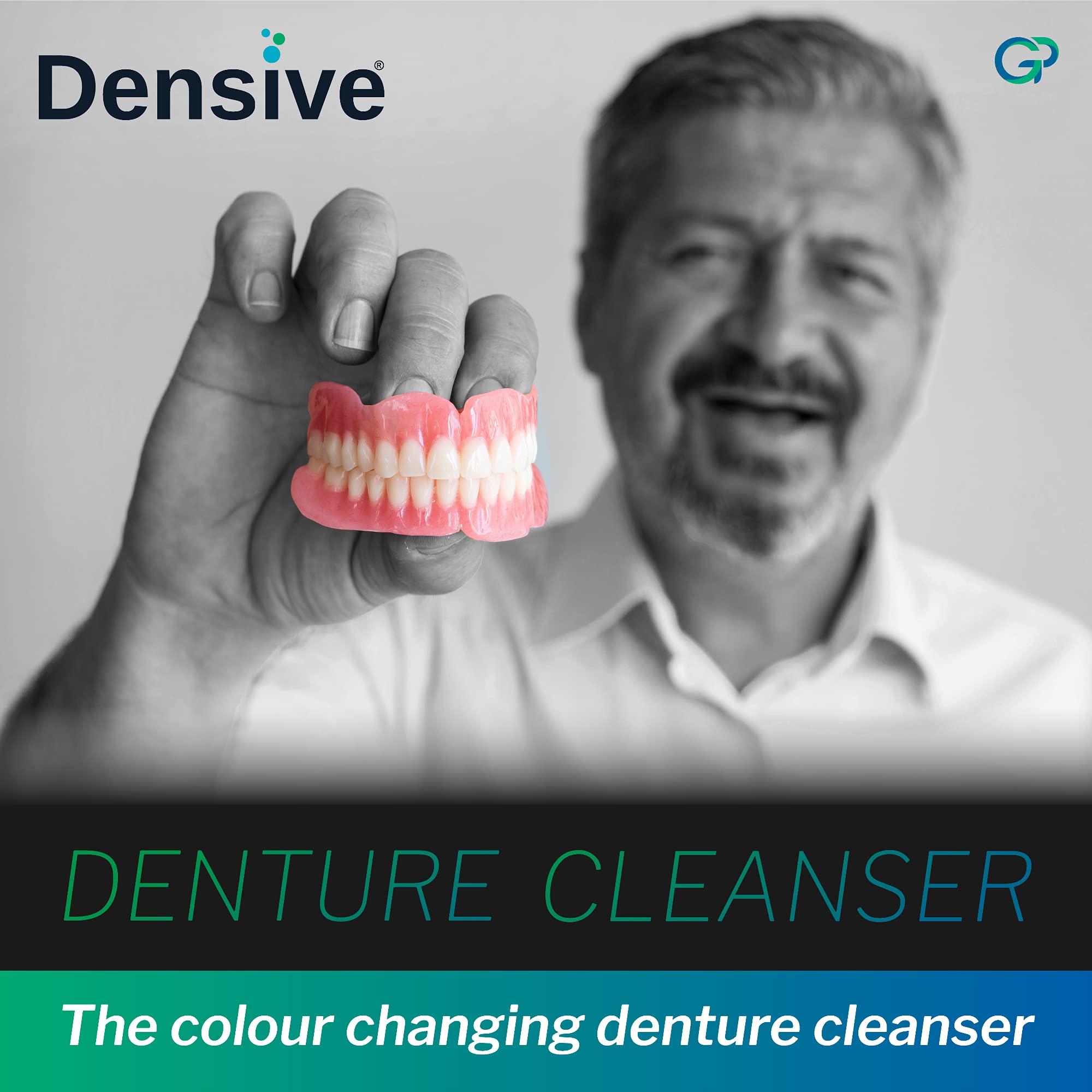 Densive Densive Denture Cleanser Tablets | Antimicrobial Denture Cleaner for Partial & Full Dentures | Color-Changing Technology for Effective Cleaning | Pack of 3 | 30 x 3 (90 Denture Tablets)