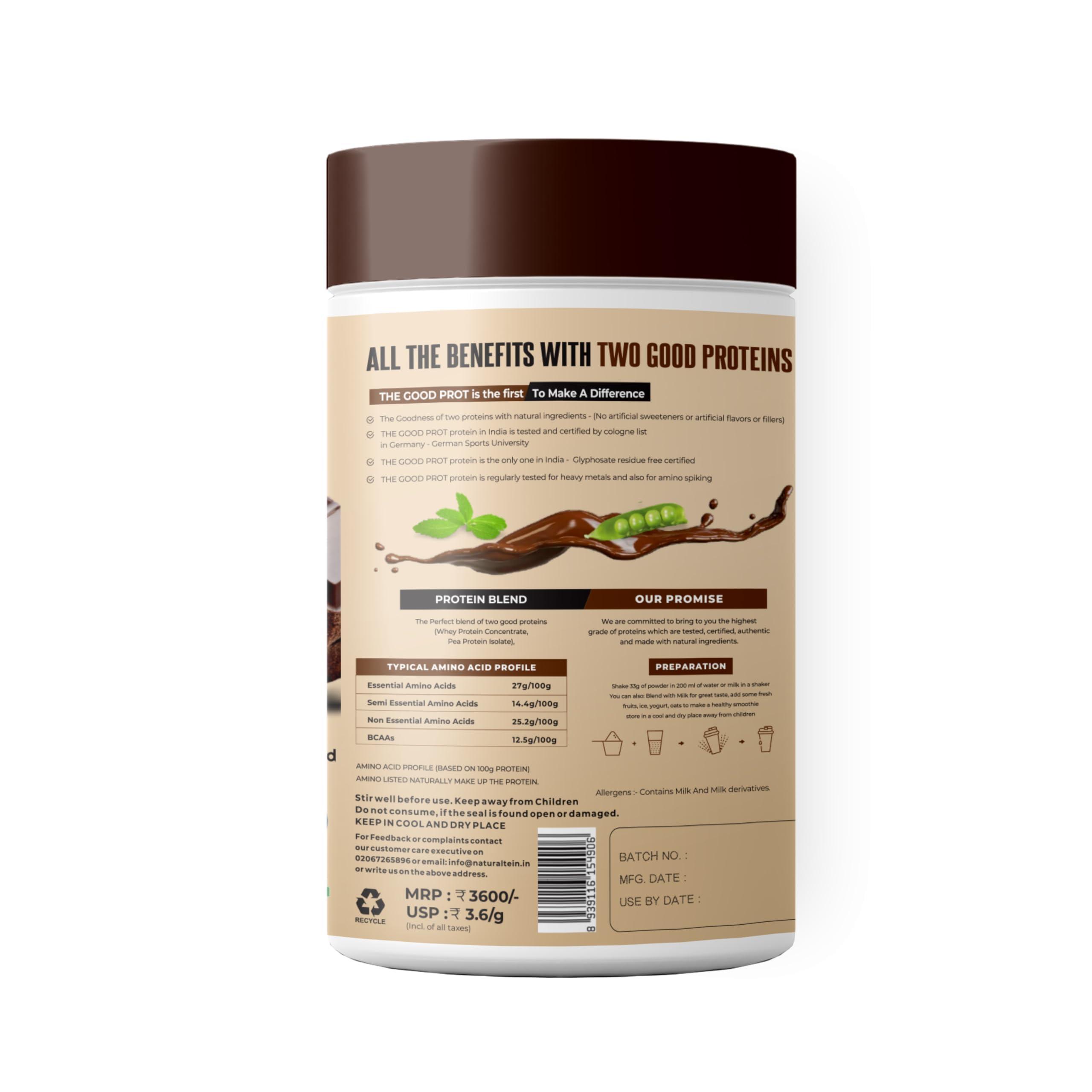 NATURALTEIN NATURALTEIN The Good Prot Protein, (Naturally flavored, Non GMO, No Artificial Sweeteners, Banned Substances Free) (Chocolate)