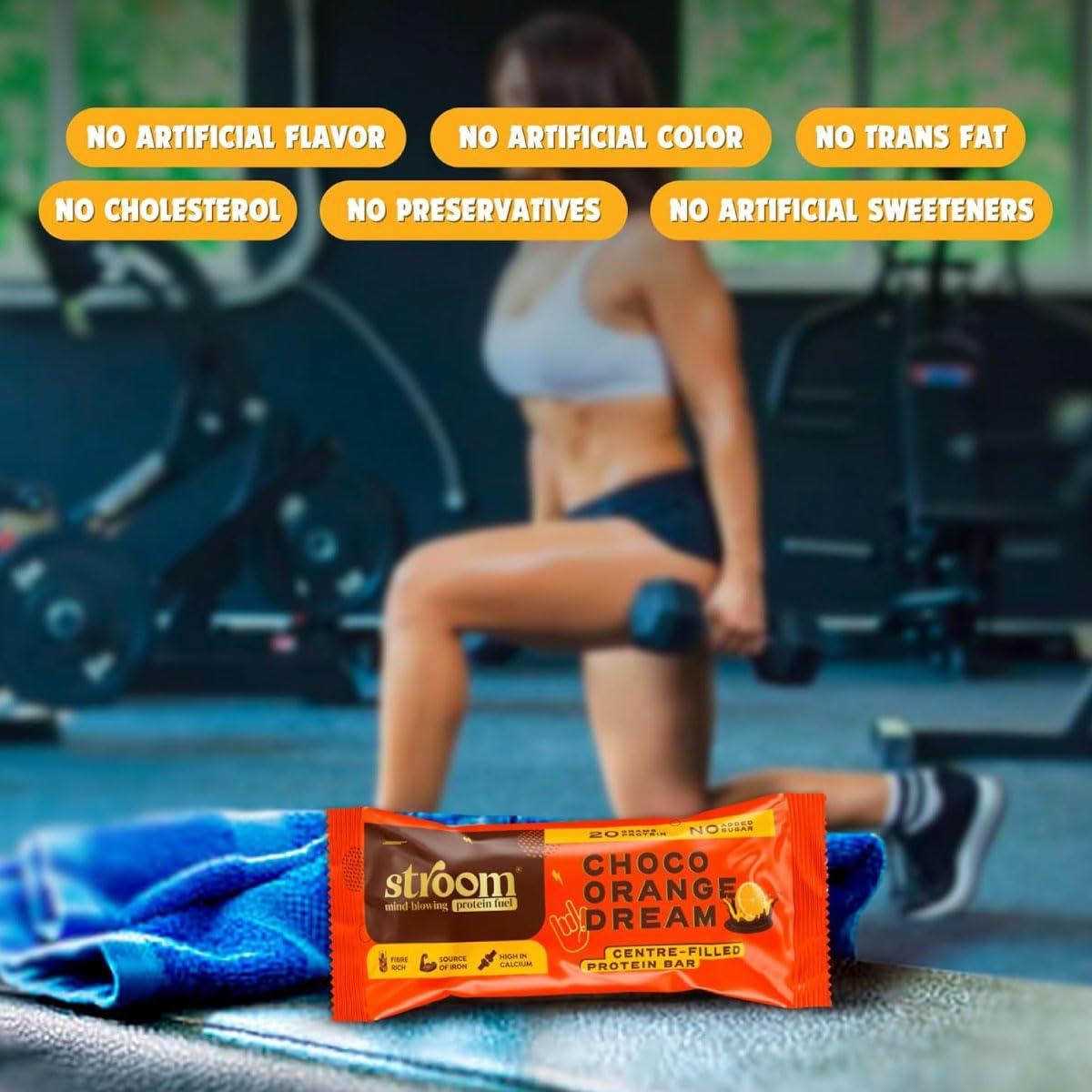 STROOM STROOM Asia\'s First Centre Filled Protein Bars | 20g Protein (5 Bars, 63 Grams Each) | Choco Orange Dream | Protein Bars for Muscle Growth & Repair | Fibre Rich | No Added Sugar