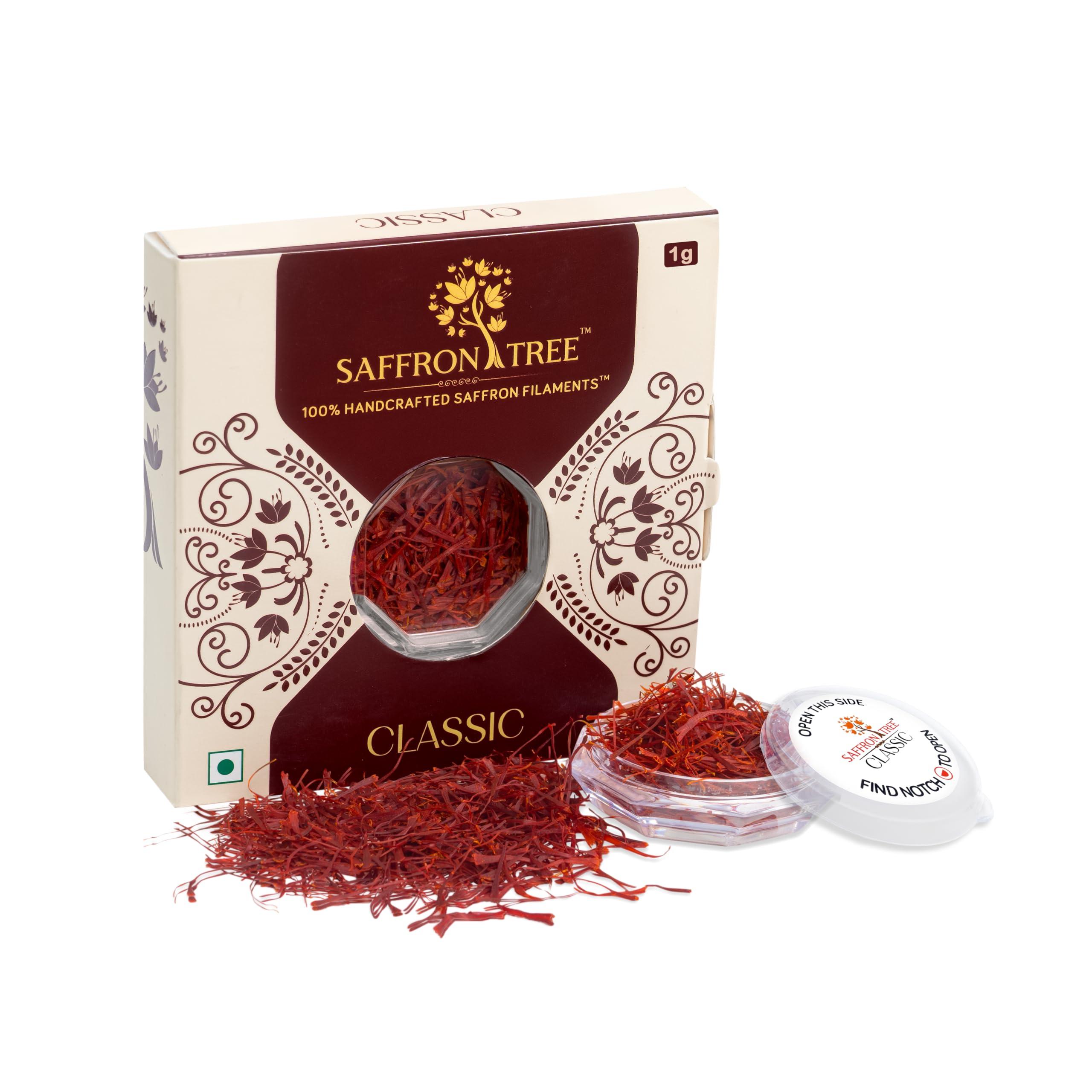 SAFFRON TREE Saffron Tree Classic Original Kesar Saffron | 100% Pure Saffron | Long Kesar Threads | Suitable For Pregnant Women, Food Aroma, Sweets, Beverages, Medicinal, Pooja, Beauty and Gifting | 1g