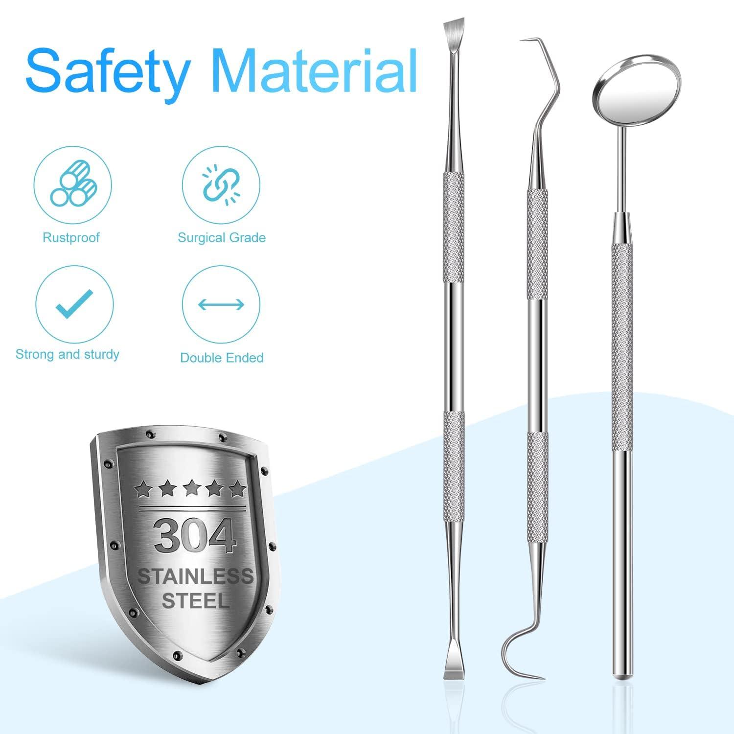 Neouth NEOUTH 3 Pieces Dental Pick Tools Kit Teeth Cleaning Calculus Remover Tool for Dentist Personal Using Pets Oral Care Set with Dental Mirror Dental Tartar Scraper Dental Probe and Storage Box