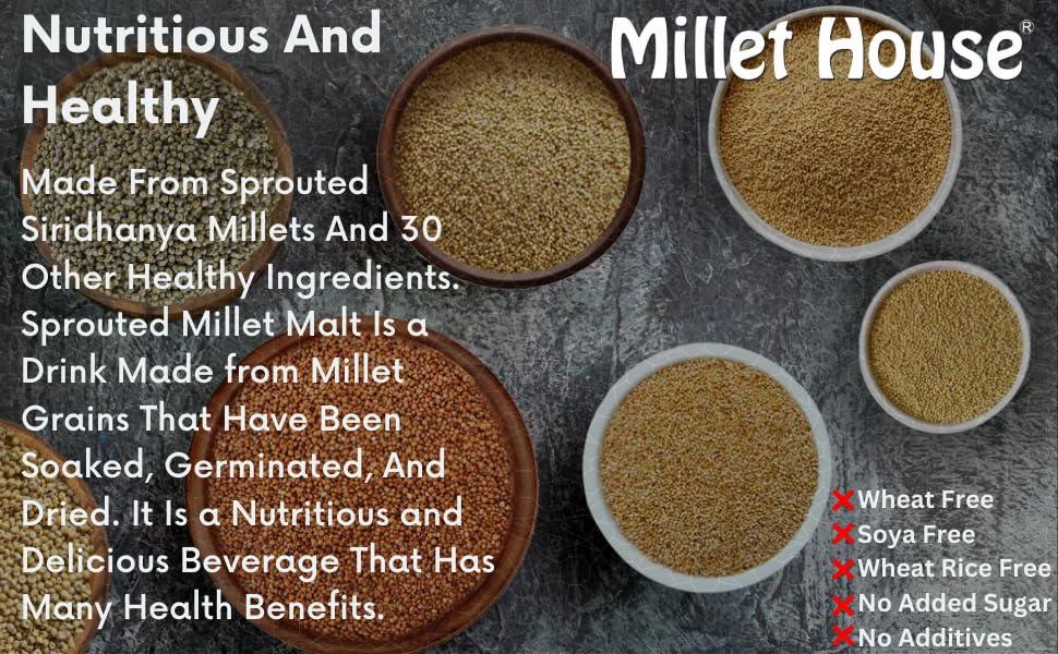 Millet House Millet House Malt-100% Healthy Natural Millets Drink(500gm) - Wheat Free, SOYA Free, White Rice Free, Barley Free, No Added Sugar, No Chemicals ~30 Natural Ingredients(Sprouted Siridhanya Millets...)
