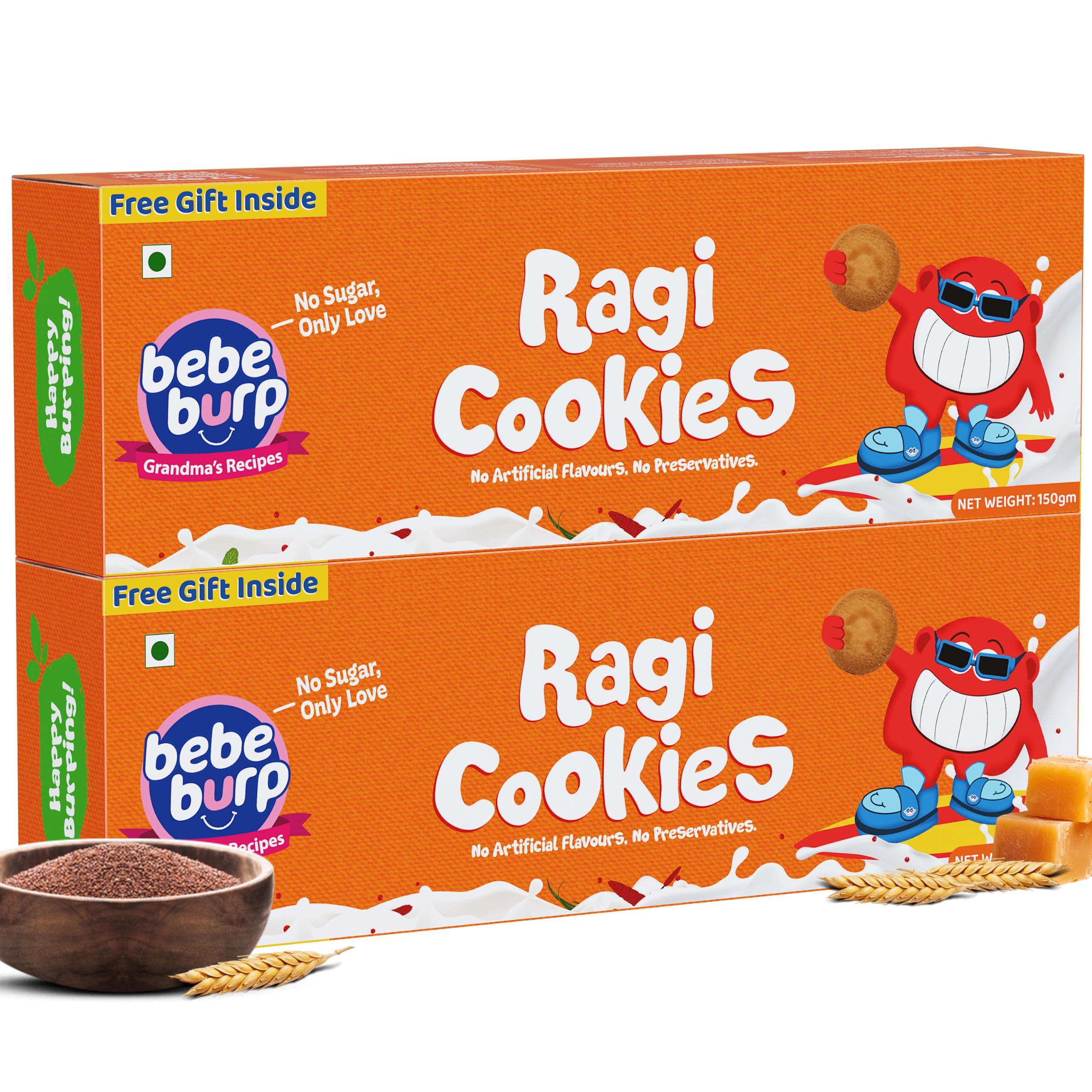 BE'BE' BURP BE\'BE\' BURP Ragi Cookies Combo Pack Of 2 -Tasty & Healthy Cookies For Childrens|No Artificial Preservatives & Flavours|Natural Sweetness Of Jaggery Biscuits (150G Each)