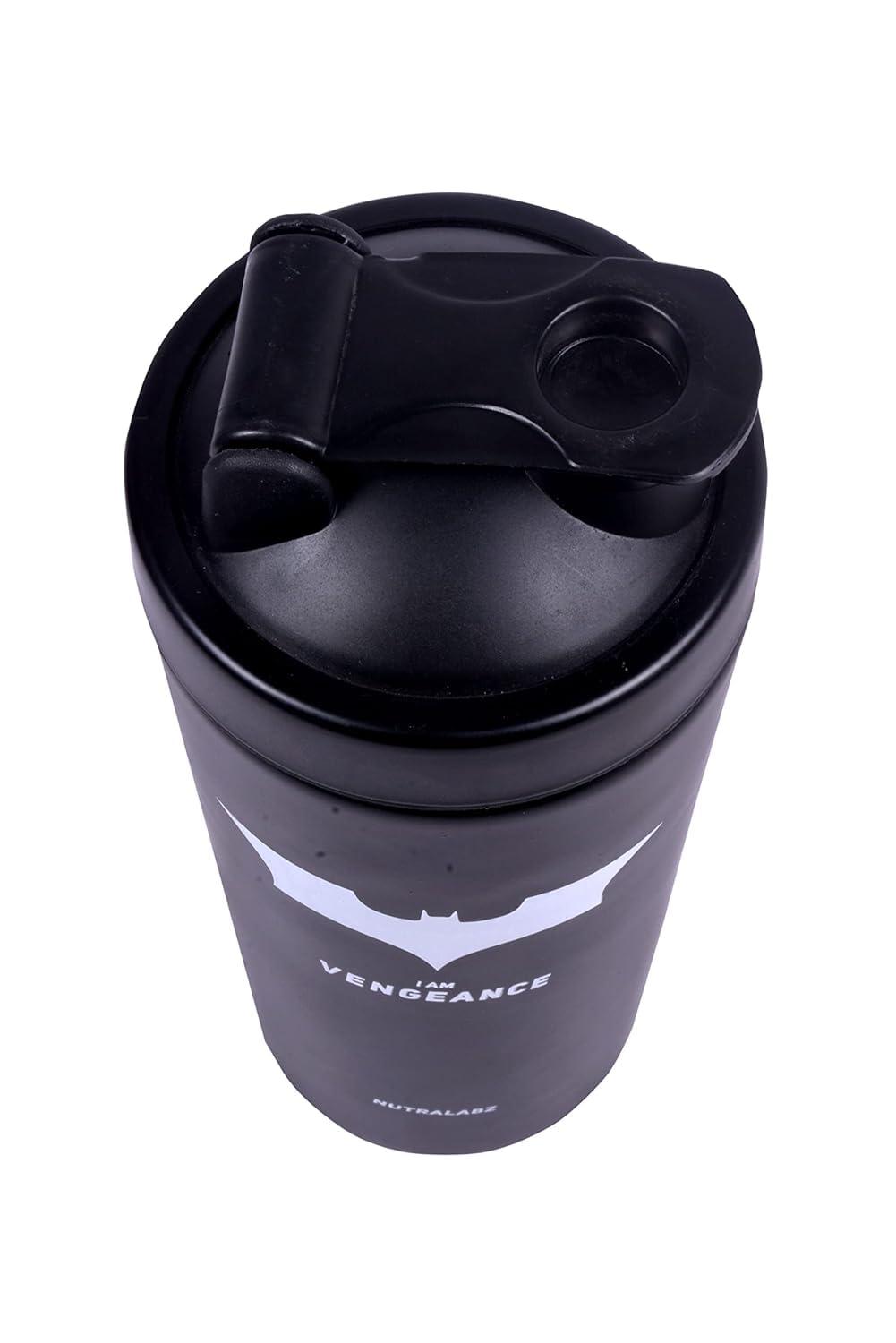 NUTRALABZ NUTRALABZ Batman Shaker Bottle 750ml | Leakproof Stainless Steel | BPA-Free | Matte Black Gym Shaker | Ideal for Protein, Pre-Workout, & Water | 100% Leakproof Guarantee | Gym Accessory for Fitness