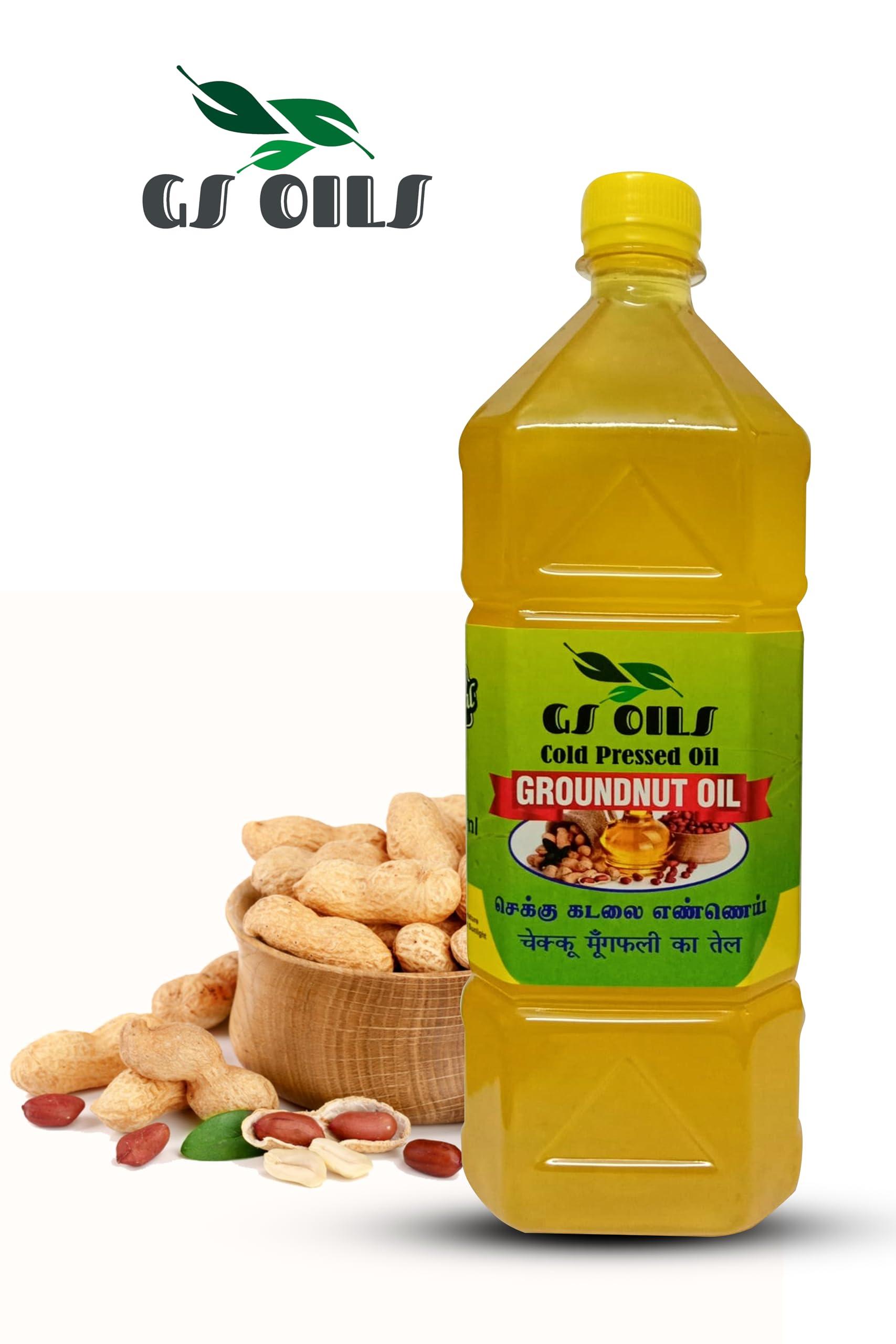 GS OILS GS OILS Cold Pressed Peanut Oil for Cooking/Mara Chekku Groundnut Oil/Wood Pressed Peanut Oil/Kadalai Ennai - 4000 ml (4 Litres)