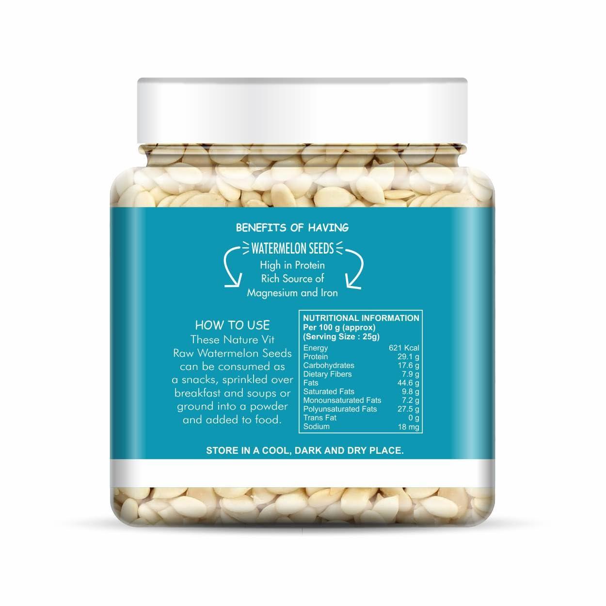 Nature Vit NatureVit Watermelon Kernel Seeds, 250g (Jar Pack) | Watermelon Seeds without Skin | Tarbooj Magaz | Specially for Making Gravies in Indian Curries |