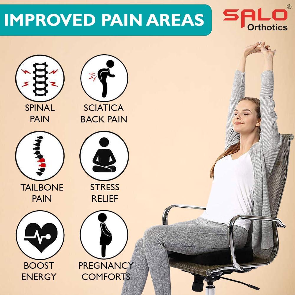 SALO Orthotics SALO Orthotics Coccyx Cushion for Tailbone & Lower Back Pain Relief - Sciatica & Muscular Stress Seat Pillow - Ergonomic Hip Support (Memory Foam)