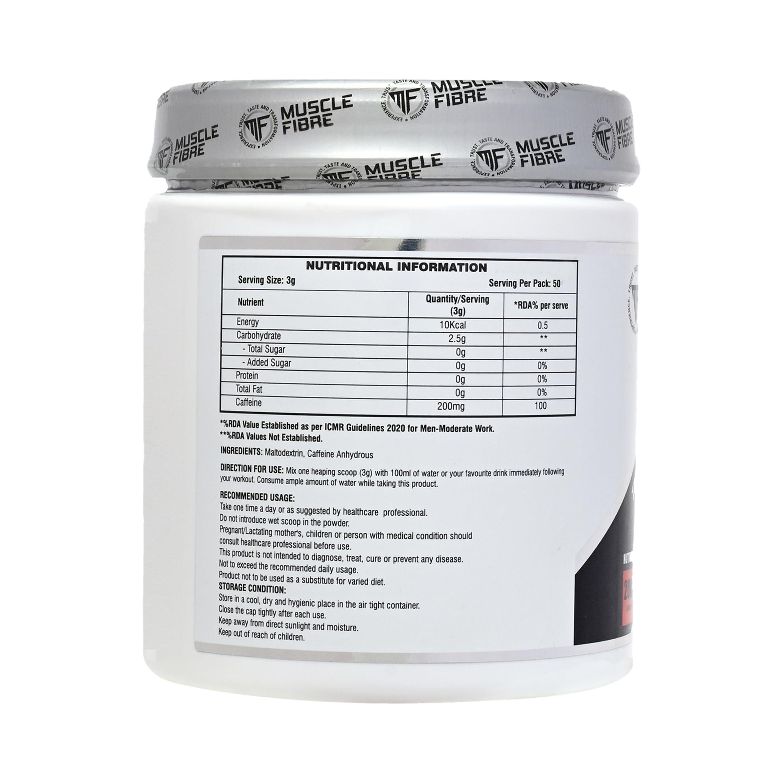 MF MUSCLE FIBRE Muscle Fibre Performance Series Caffeine Powder (Unflavoured, 150 g (Pack of 1))