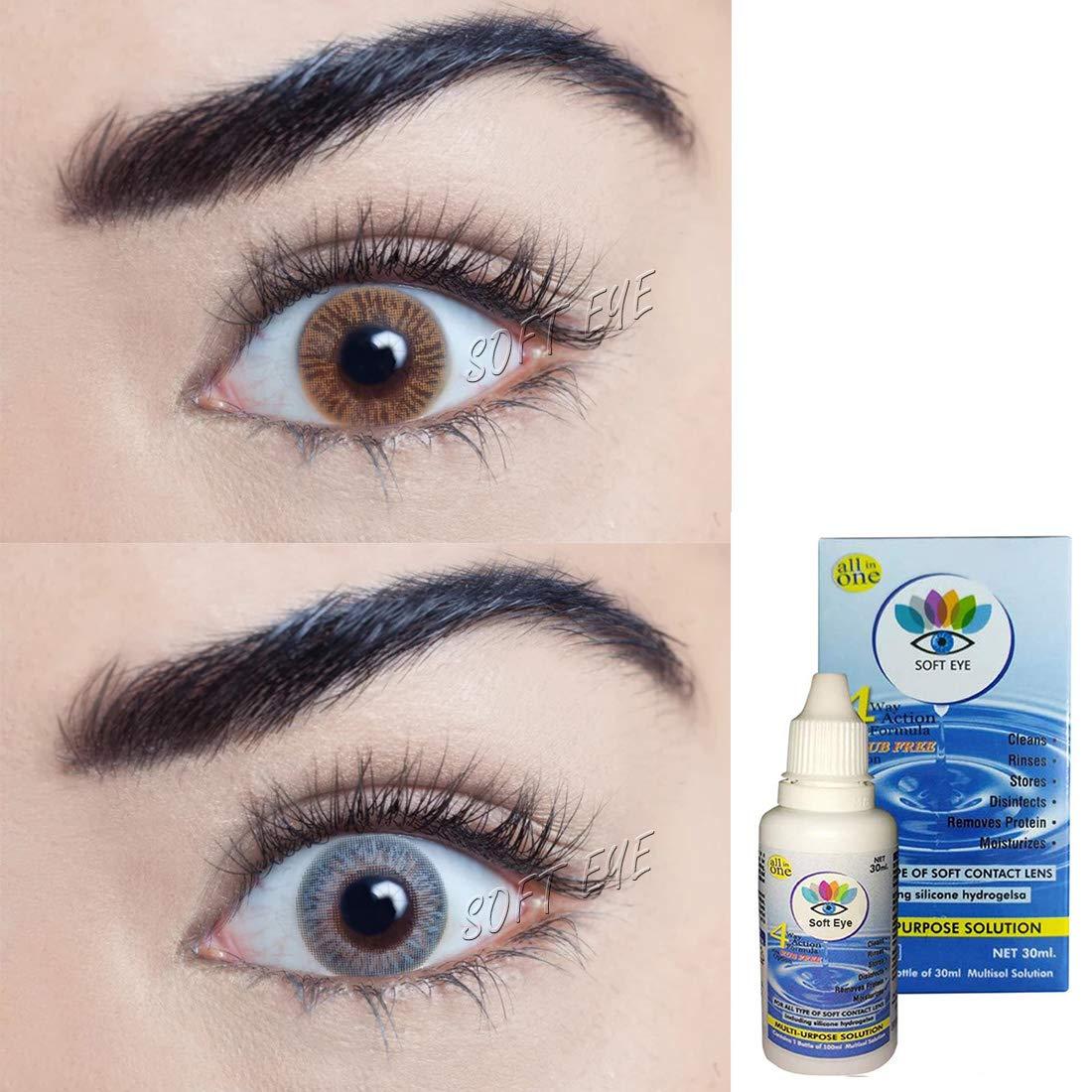 Crystal Eye Crystal Eye Combo Pack 2 Pairs of Monthly Color Contact Lenses (Dark Grey & Honey) Zero Power with F