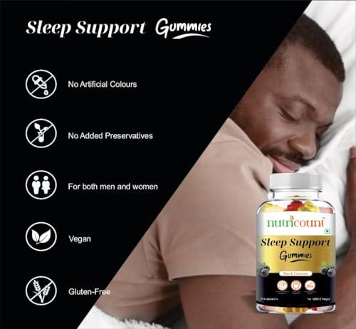 NUTRICOUNT NUTRICOUN T Good Sleep 30 Gummies Melatonin Ashwagandha, Chamomile extract & L-Theanine Support Blissful Sleep & Reduce Stress Natural Black Currant Flavoured 0 Added Sugar Pack-Of-1