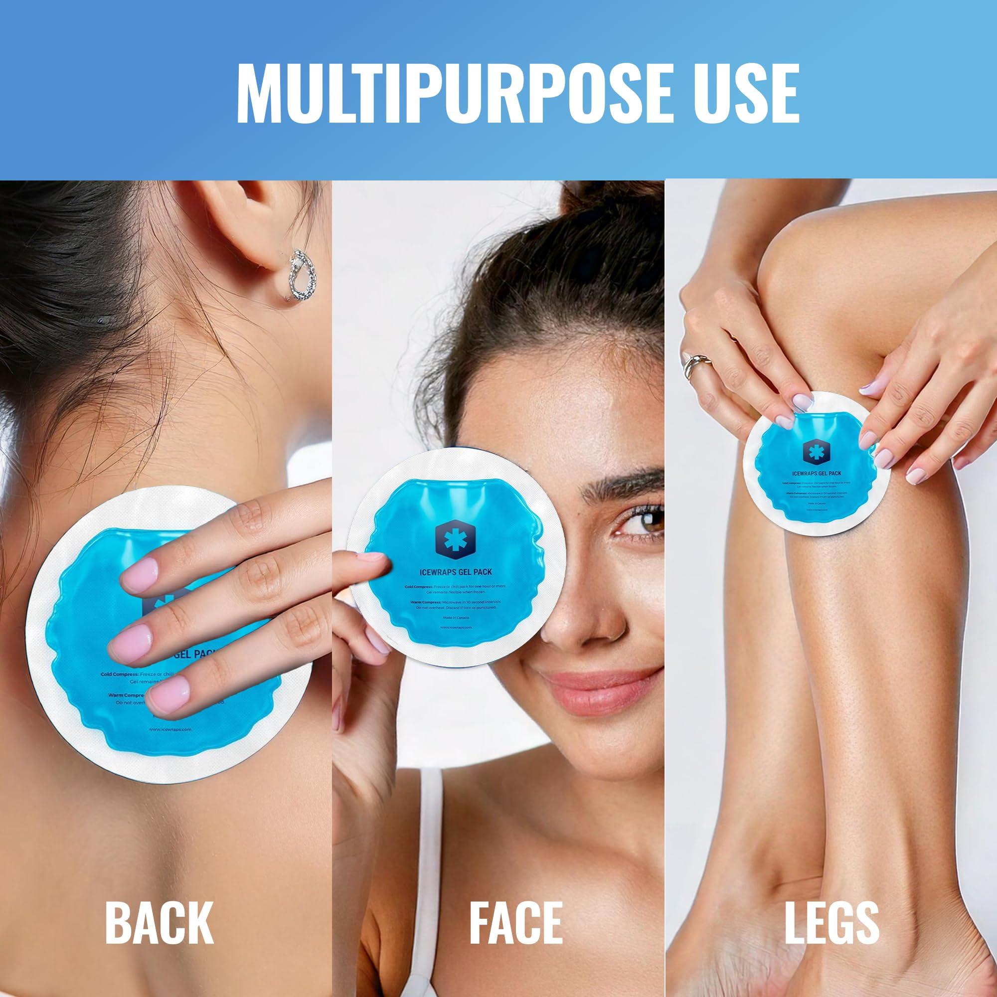 ICEWRAPS ICEWRAPS Round Reusable Hot or Cold Gel Ice Packs with Cloth Backing for Wisdom Teeth, Breastfeeding, Tired Eyes, Kids Injuries, Headaches, Sinus Relief (Blue) - Pack of 5