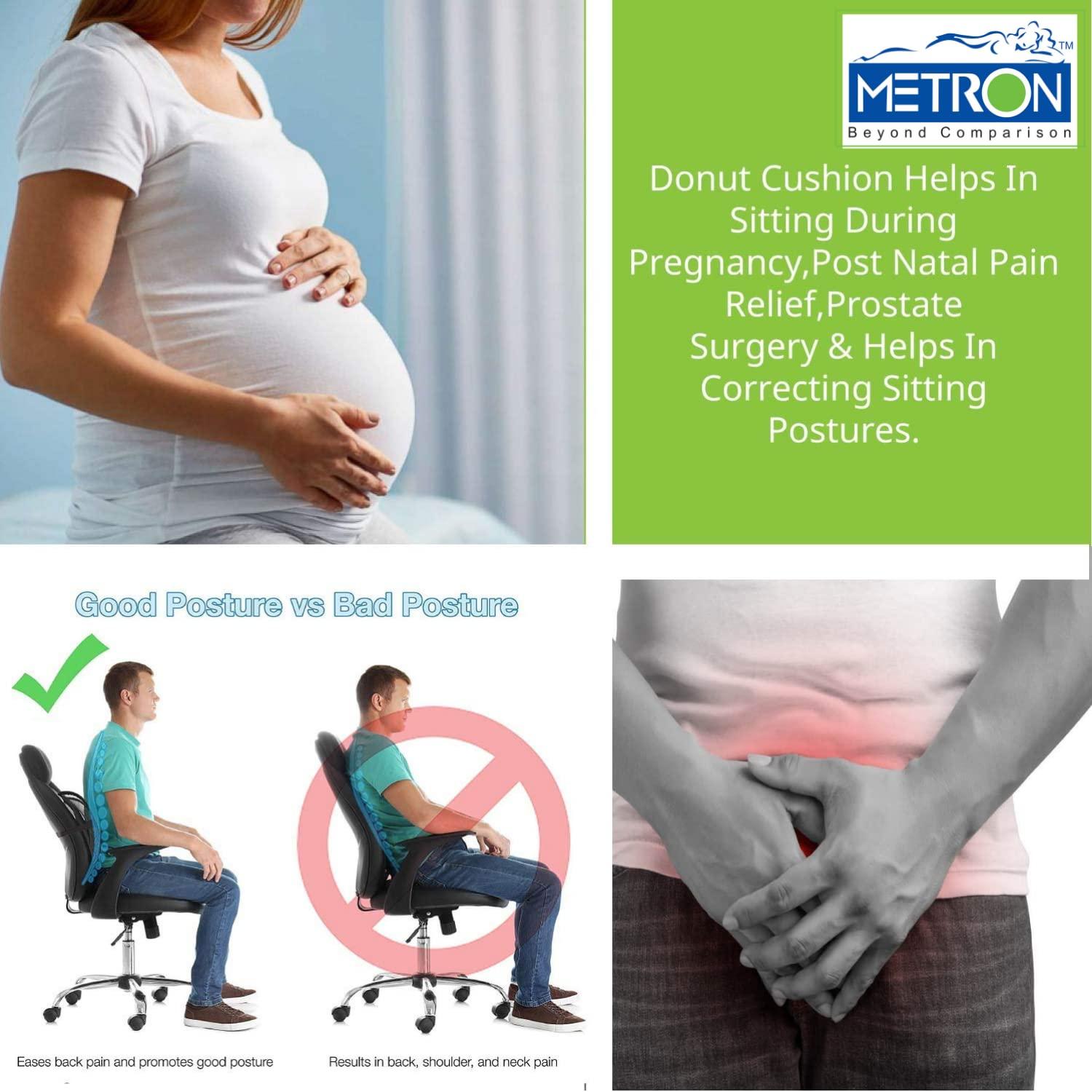 METRON METRON Donut Ring Cushion Pillow for Piles | Orthopedic Firm Support for Coccyx Hemorrhoids |Pain Relief during Pregnancy | Seat Chair Pillow for Tailbone Fistula | Washable Breathable Cover | Color Tan