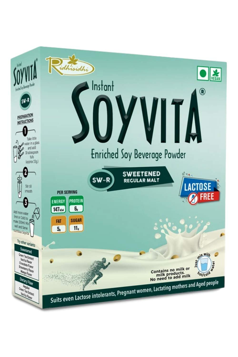 Soyvita SOYVITA - SWEETENED Regular Malt | Lactose Free | ENRICHED Soy Beverage Powder | Serves-15 (500 GMS) | (Available in 200 GMS / 500 GMS)