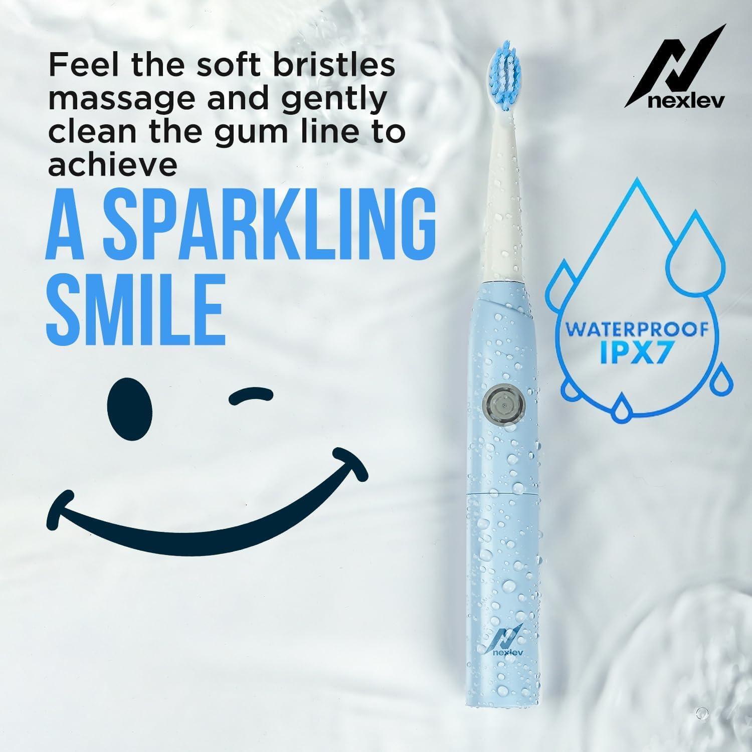 nexlev Nexlev Sonic Electric Toothbrush| Powerful Sonic technology|Super soft DuPont Bristles| 2 Replaceable Brush Heads with Cover| IPX7 Waterproof| AA Battery|for Adults|Gentle Oral Care|Smart Smile ET-03