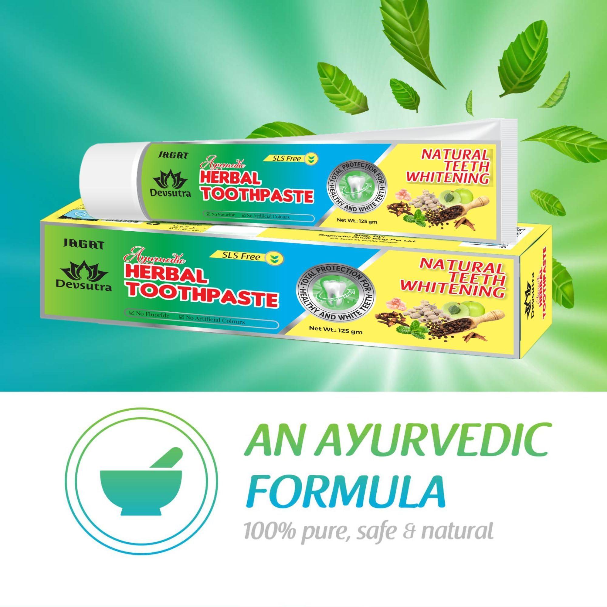 JAGAT Jagat Devsutra Dr. Recommended Ayurvedic HERBAL Fresh Mint Flavour Toothpaste Combo Pack Offer - 100% Natural Teeth Whitening Formula with No Fluoride & No Artificial Colours - Pack of 4 (100g X 4)