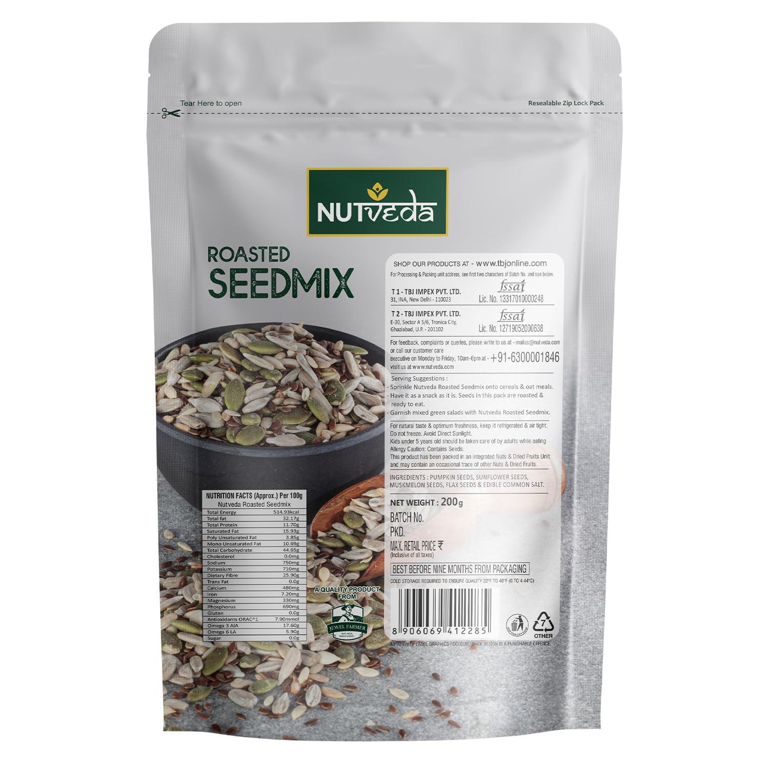 NUTVEDA NUTVEDA Roasted SEEDMIX 200g - Ready to Eat | Pumpkin Seeds | Sunflower Seeds | Muskmelon Seeds | Flax Seeds
