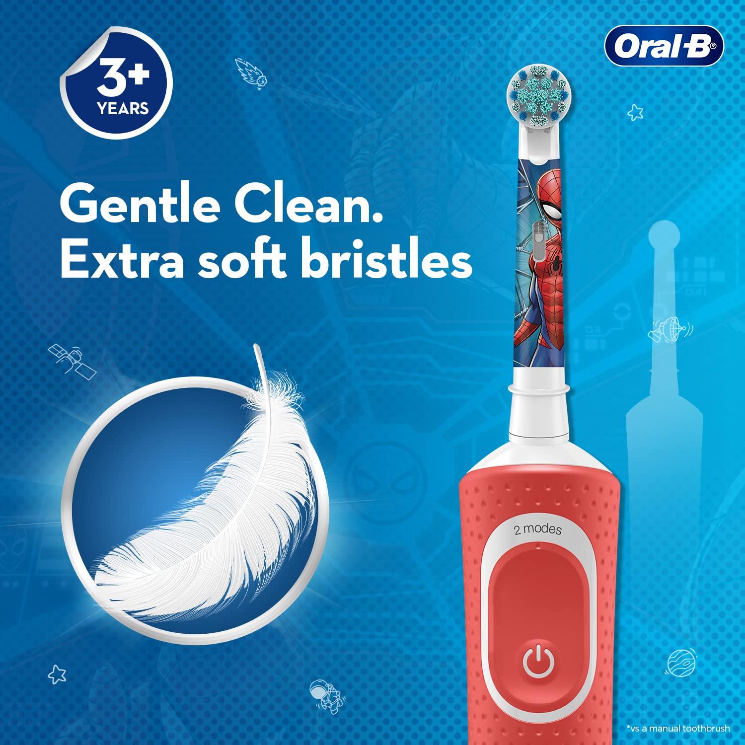 Oral-B Oral B Kids Spiderman Rechargeable Rotating Electric Toothbrush, 2 Brushing Modes & Oral B ORIGINAL Kids Rechargeable Electric Toothbrush Soft Replacement Brush Heads,Spider Man, 2 Refills