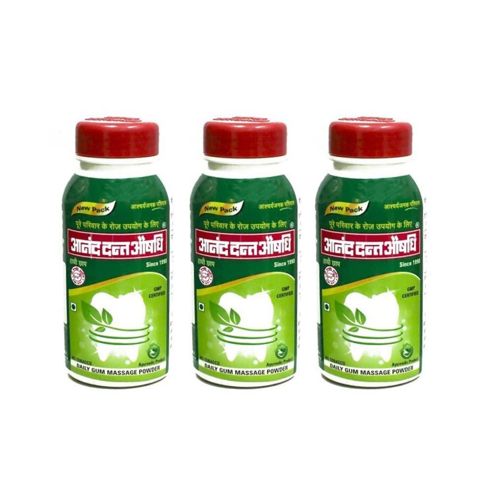 HATHI CHHAP Organic Anand Dant Aushadhi Pack of 3 (Ayurvedic Gum Massage Dant Manjan/Toothpowder)