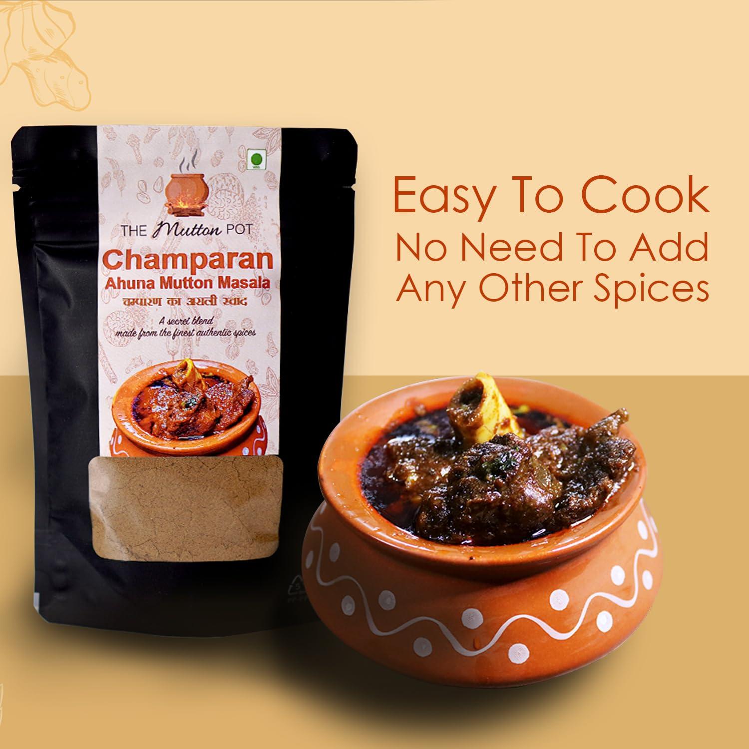 The Mutton Pot The Mutton Pot Champaran Ahuna Handi Mutton Masala 100g | No Preservatives, No Artificial Colors | Home Cooking Indian Meat Masala | Only 20g Required for 1 Kg Mutton | Shipped Fresh | Curry Mix | Enough to Cook 5 Kg Mutton | Bihar\'s Authentic Recip