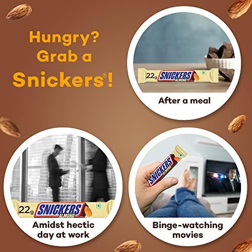Snickers Snickers Almond Filled Chocolate Bar | Loaded with Delicious & Nutritious Roasted Almonds and Rich Caramel | Premium Chocolate for Sharing | 22 g | Pack of 24