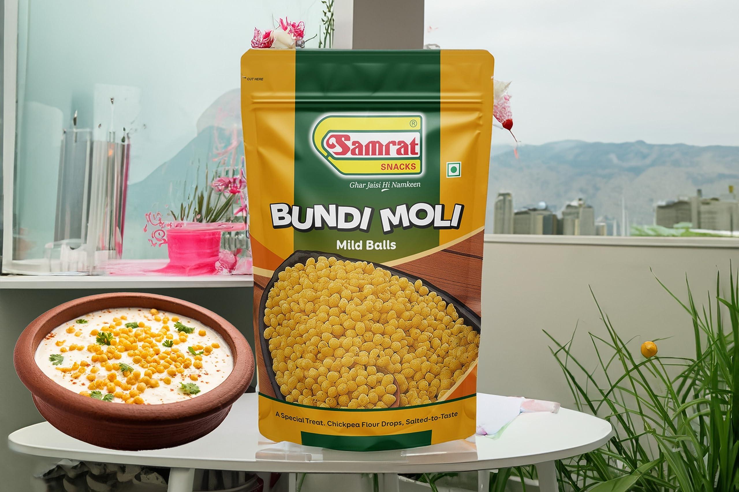 SAMRAT Samrat | Bundi Moli Mild Balls Magic of Crunchy & Crispy Namkeen for Chaat & Raita Snacks | Ghar Jaisi Hi Namkeen | (Pack of 2 (2 x 1.K.g))