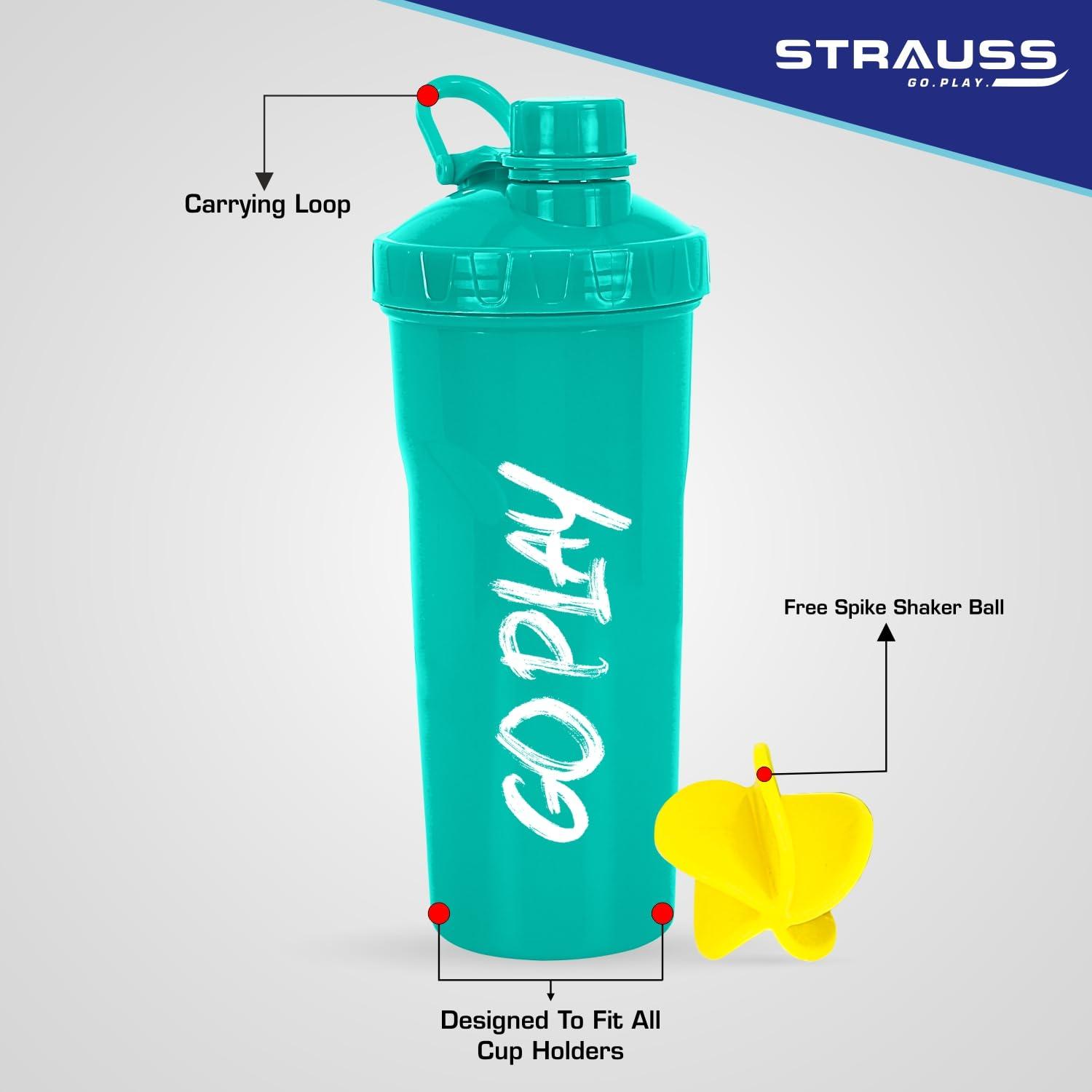 STRAUSS STRAUSS Aqua Shaker Bottle | 100% BPA- Free | Leakproof Shaker for Protein Shake |Ideal Pre-Post Workout Shake|Blender Bottle for Smoothies & Shakes | Ideal for Both Men and Women | 700ml,(Aqua Green)