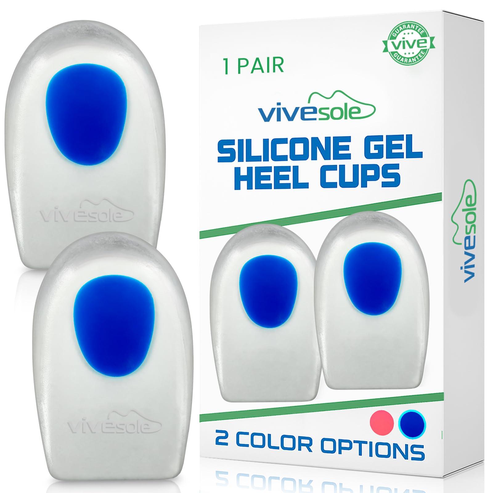 VIVEsole ViveSole Silicone Gel Heel Cups - Shoe Inserts for Plantar Fasciitis, Sore Heel Pain, Bone Spur & Achilles Pain - Pad & Shock Absorbing Support (US Men\'s 10-13)
