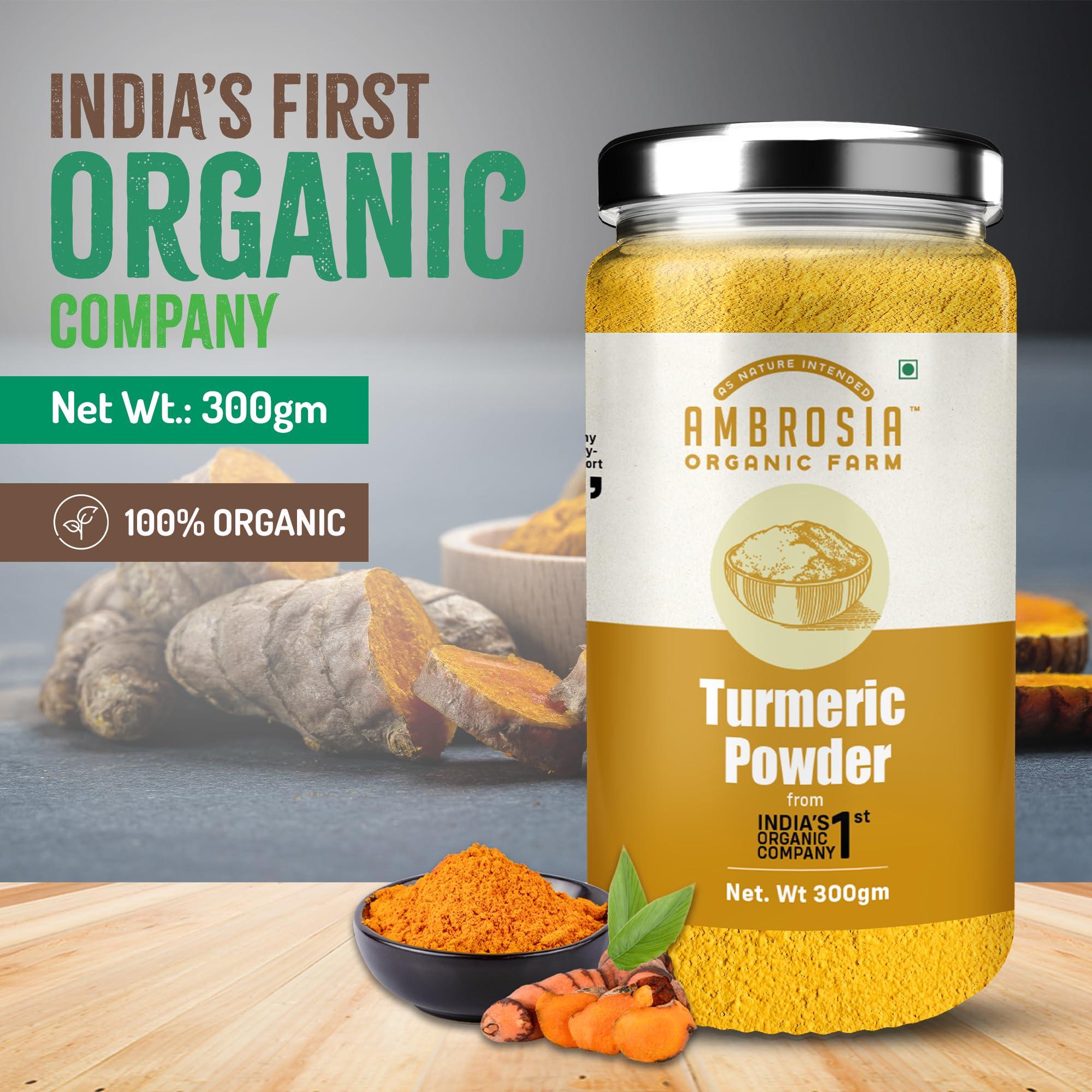 Ambrosia Organic Farm Ambrosia\'s Natural Turmeric Powder: Elevate Your Well-being with Home Grown, Organic, and Free from Added Flavors and Colors| Have Turmeric Eat Good Feel Good. 250 Grams