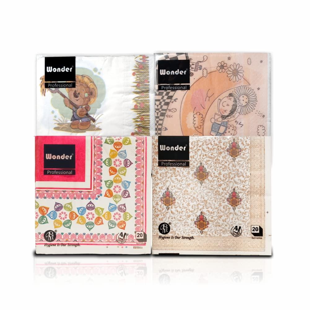 Wonder Wonder Premium Professional Designer Supersoft 4 Ply Tissue Paper Napkins Pack Of 4