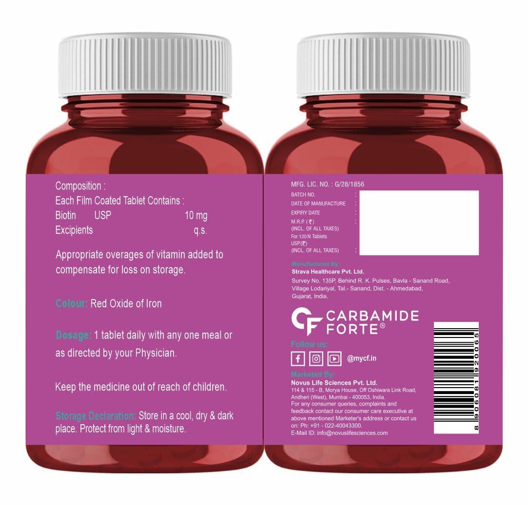Carbamide Forte Carbamide Forte Biotin 10000mcg | Biotin Tablets for Hair Growth | Biotin Supplement for hair, skin, and nails | Hair Vitamins for Men & Women | 120 Tablets