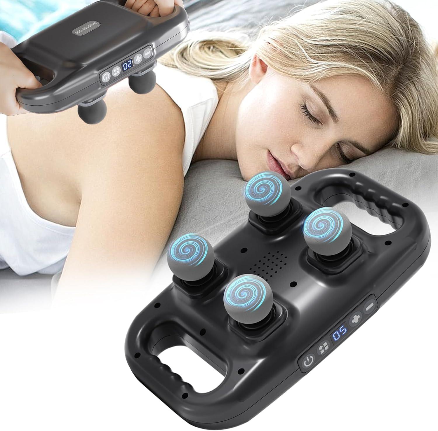 NavaFresh Basics Handheld Full Body Massager 4-Head Massage Gun Deep Tissue, Muscle Massager 20 Intensities & 6 Massage Modes, 4-Head Massager for Pain Relief in Back, Leg & Foot Neck, Shoulder and Body