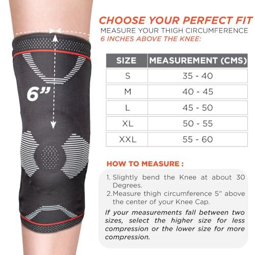 Vissco Vissco Patella & Ligament Assisted Knee Support with Silicone Pressure Pad, Pain Relief, Knee Injury Braces for Walking, Running, Gym, Workout, Weightlifting (Single) - XXL (Black)