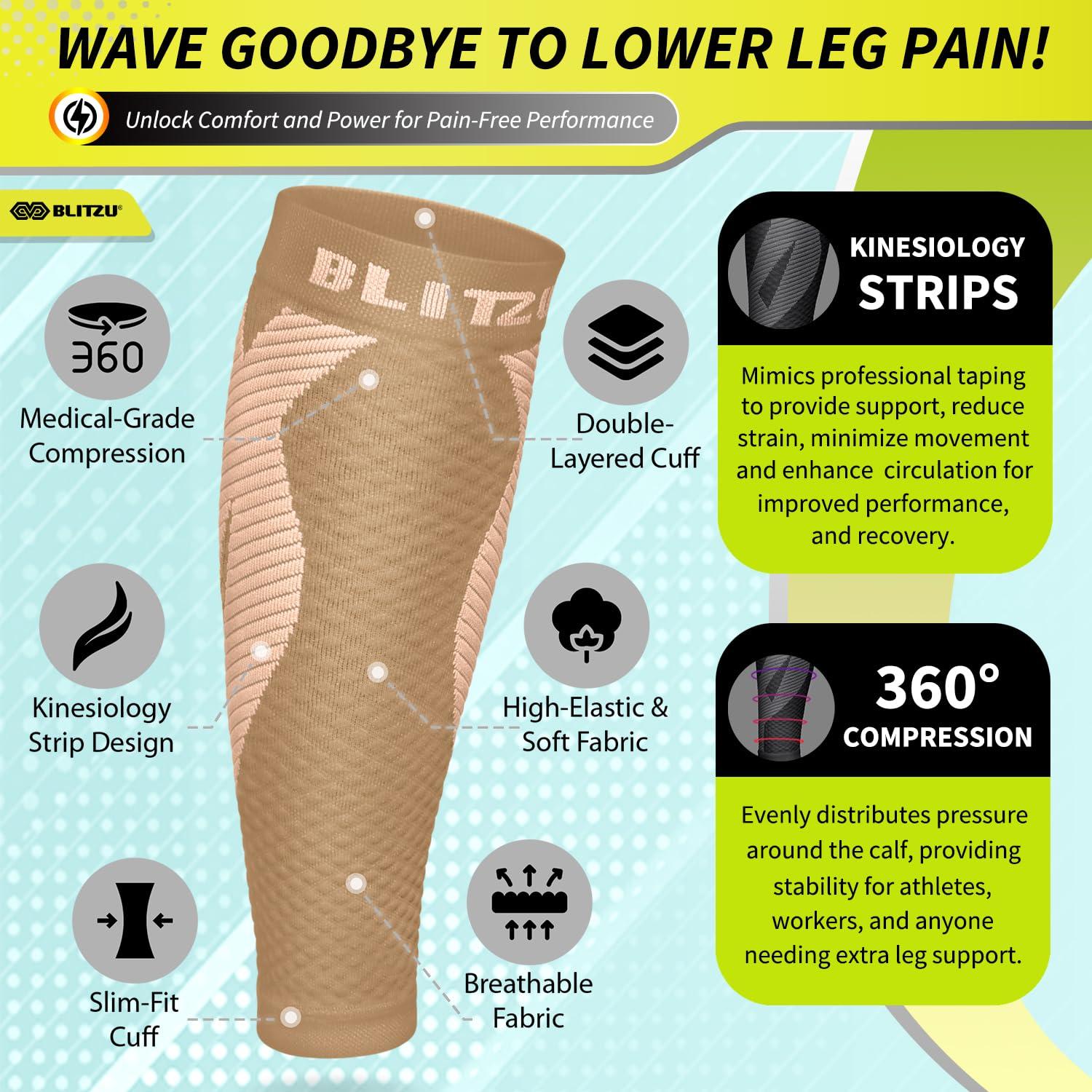 BLITZU BLITZU Calf Compression Sleeves For Women & Men Leg Compression Socks for Runners, Shin Splint, Recovery from Injury & Pain Relief Great for Running, Maternity, Travel, Nurses Nude S-M