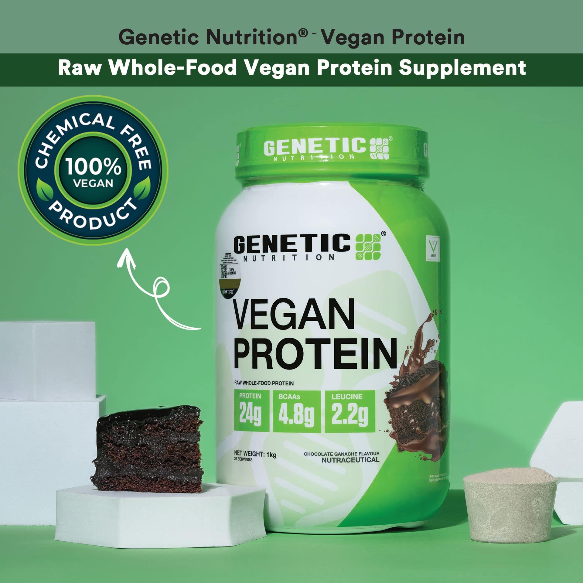 GENETICNUTRITION Genetic Nutrition Vegan Protein | Premium Plant Protein with complete Aminio Acid Profile | 100% Plant Based | Sweetened with Stevia | Additives Free (Chocolate Ganache, 1 KG)