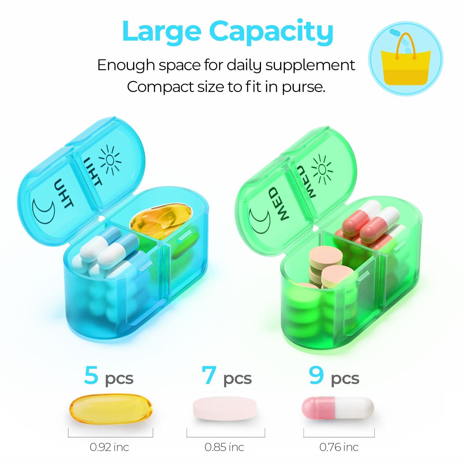 Windtrace 7 Days AM PM Pill Organizer - 2 Times a Day Large Weekly Pills Case, BPA-Free Pills Box Container Cases, Morning and Night Pill Boxes with Unique Push-Button Pop Open Design Hold Vitamin, Medicine