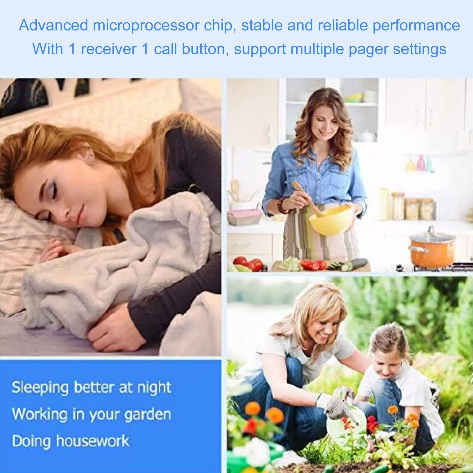 168 Wireless Caregiver Pager, Smart Call System, Adjustable Volume, LED Light Reminder Modes, Nurse Alert System with SOS Button for Elderly, Seniors and Patients (EU Plug)